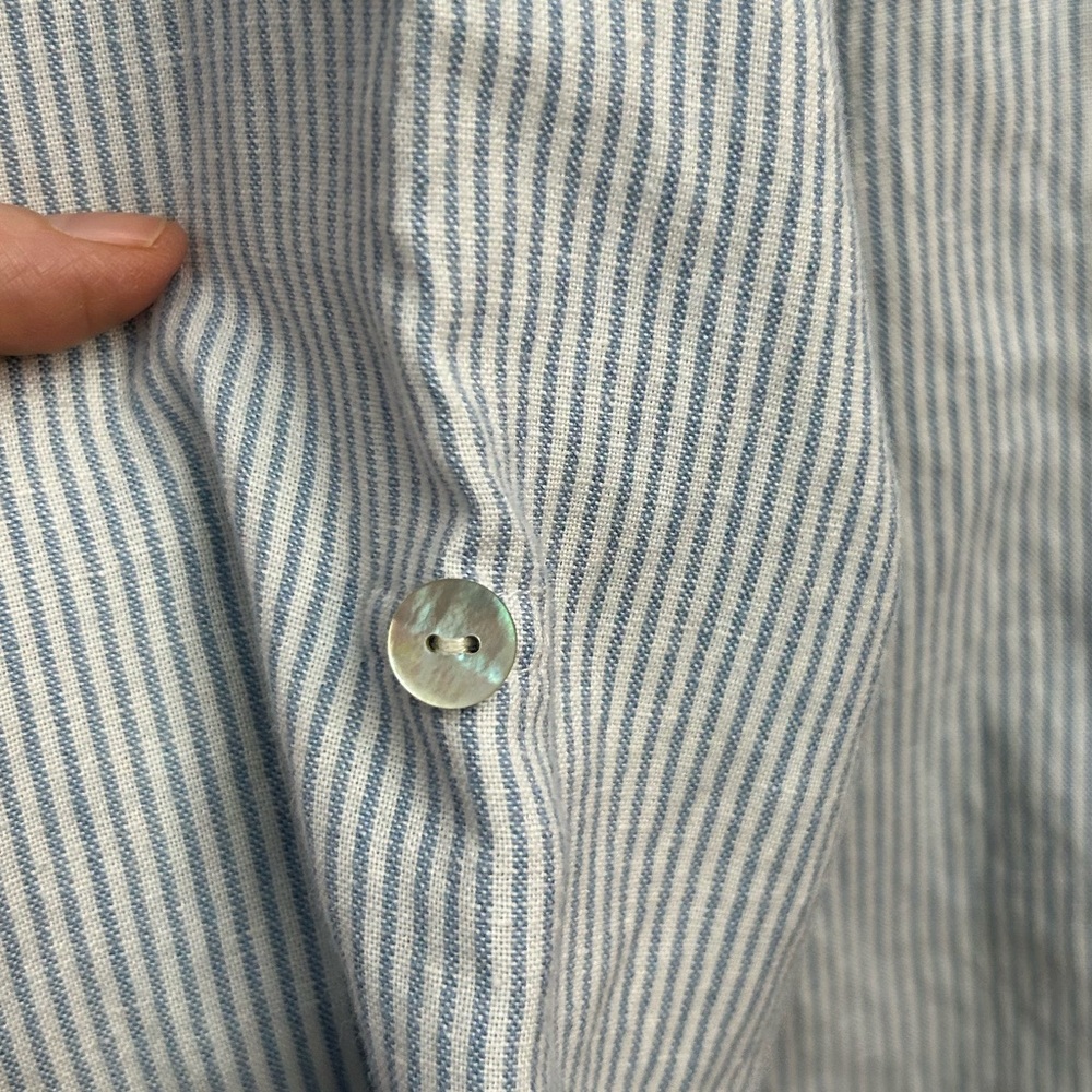 Chico's Shirt Button Up Light Blue Striped Pearl Linen Blend Lagenlook Size 3 - Picture 3 of 7